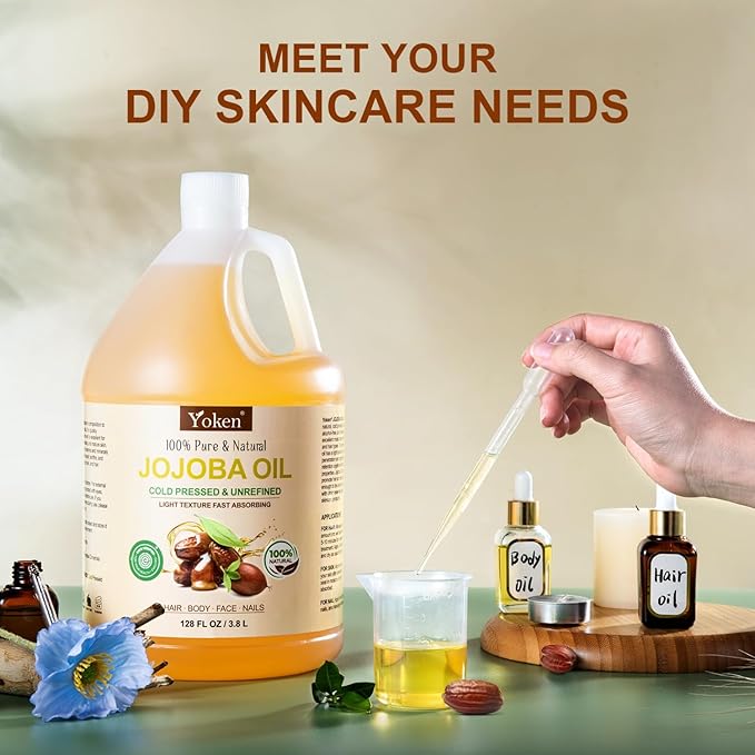 Yoken 1 Gallon Jojoba Oil EWG Verified - 100% Pure Jojoba Oils Bulk Cold Pressed Unrefined Hexane Free Virgin Golden jojoba Carrier Oil for Hair Skin Massage DIY Natural Body Moisturizer-VivaGrace Women
