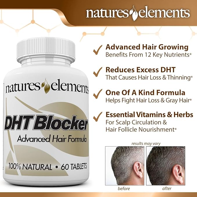 Natures Elements DHT Blocker – Herbal Formula with Saw Palmetto, Fo-Ti & Beta-Sitosterol – Supports Hair Regrowth & Gray Hair Reversal – Non-GMO, Vegetarian - 60 Tablets - Pack of 3-VivaGrace Women