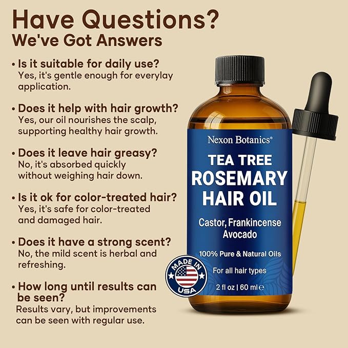 Tea Tree Rosemary Oil for Hair Growth 2 fl oz - Scalp Treatment with Castor, Frankincense & Avocado Oils - For Dry, Damaged Hair - Nexon Botanics-VivaGrace Women