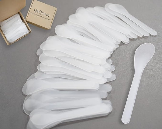 100 PCS of White Color Cosmetic Spatula for Makeup Face Mask Plastic Spoon Disposable Makeup Tools for Mixing and Sampling 4.88'' x 1.06”/Spatulas Skin Care Facial Cream Mask Spatula-VivaGrace Women