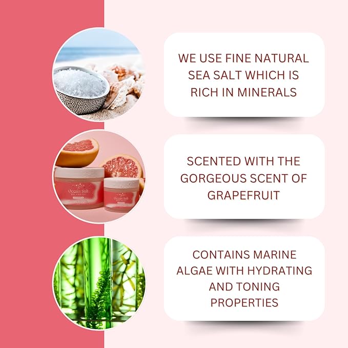 Sea Salt Body Scrub by Florida Suncare - Ocean Salt Body Polish Infused with Marine Algae - Exfoliating Face and Body Scrub - Facial Scrub Exfoliator to Tackle Acne (Grapefruit, 3.3 oz)-VivaGrace Women