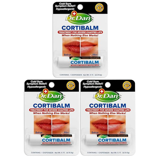 Dr. Dan's Cortibalm -3 Pack -for Dry Cracked Lips - Healing Lip Balm for Severely Chapped Lips- Designed for Men, Women and Children-VivaGrace Women