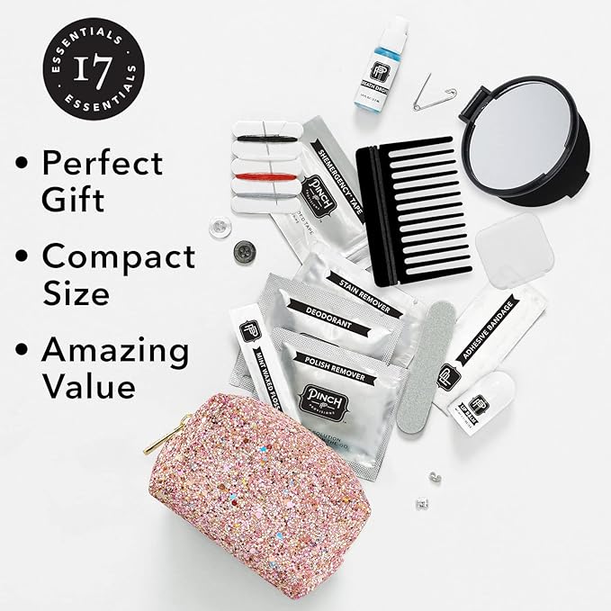 Pinch Provisions Rose Gold Minimergency Kit, includes 17 Travel-Sized Cosmetic Essentials, Convenient for Purses, Emergency Beauty Accessories, Gifts for Holiday’s & Birthday’s-VivaGrace Women