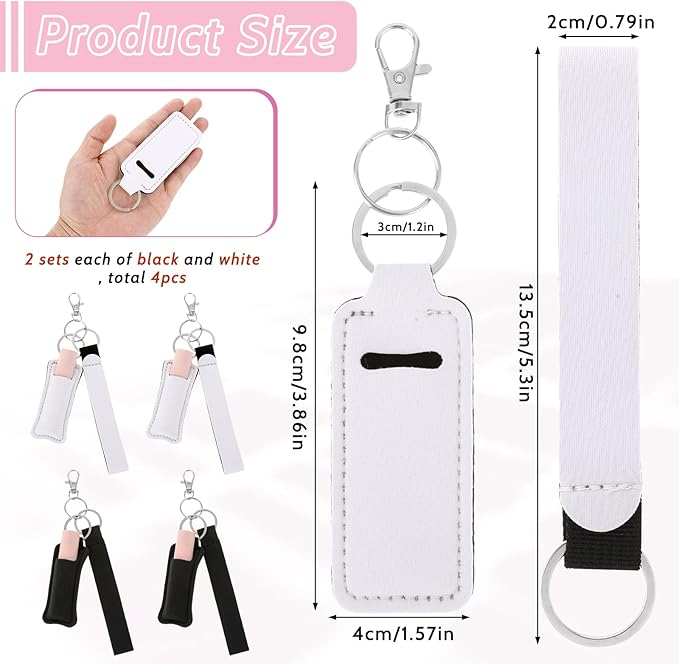 4 Pcs Keychain Chapstick Holder, Lipgloss Holder Keychain, Chapstick Holder Key Chain with Wristlet Lanyards, Lipstick Keychain Holder Lip Balm Sleeve for Women Girls-VivaGrace Women
