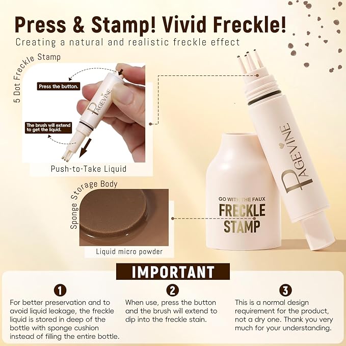 3pcs Faux Freckle Stamp Pen, Liquid Fake Freckles Stain Tattoo Marker Waterproof Long Lasting for Natural Sunkissed Makeup for Women Girl -3 Colors Brown-VivaGrace Women