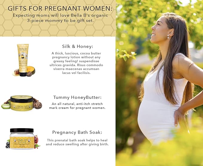 BELLA B 3-Piece Gift Set - Pregnancy Gifts For First Time Moms - Pregnant Mom Gifts - Mom To Be Gifts - Pregnancy Gift Basket - Sitz Bath Soak - Honey Tummy Butter - Silk And Honey Moisturizing Cream-VivaGrace Women