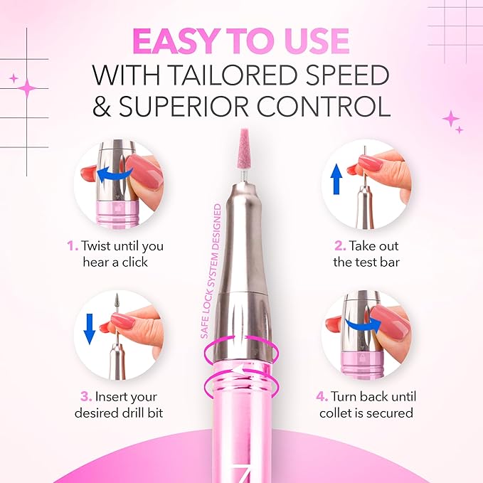 M Mase- Professional Nail Drill Machine - Coreless 2-in-1 Nail File - Electric, Cordless, 35000 RPM, HD Display - Electric Nail Drill for Professional & Home Use (Unicorn Pink)-VivaGrace Women