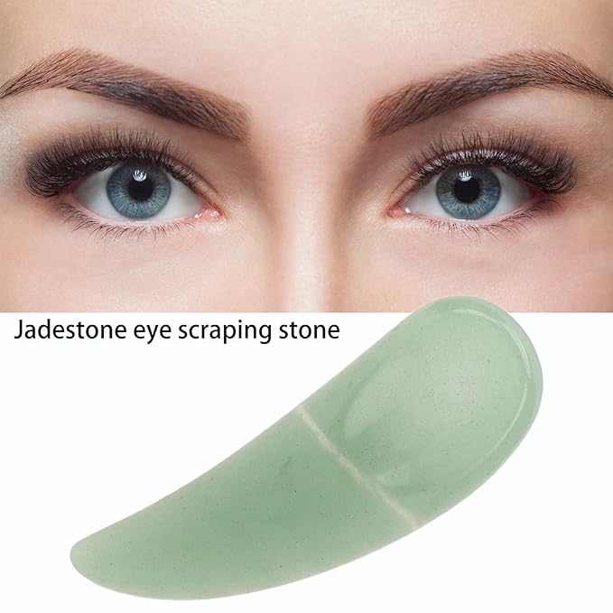 Spatula Scoop, Curved Cosmetic Spatula Scoop Mini Gua Sha Jadestone Curved Makeup Eye Cream Cosmetic Spatula Reduce Puffiness, Bags And Dark Circles Under the Eyes (Green)-VivaGrace Women