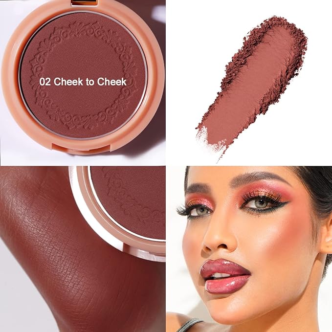 Oulac Plummy Brown Blush Makeup Powder| Rich Color Cream Blush Blendable| Natural Matte Tan Skin| Vegan &Cruelty-Free | 02 Cheek to Cheek 4.8g-VivaGrace Women