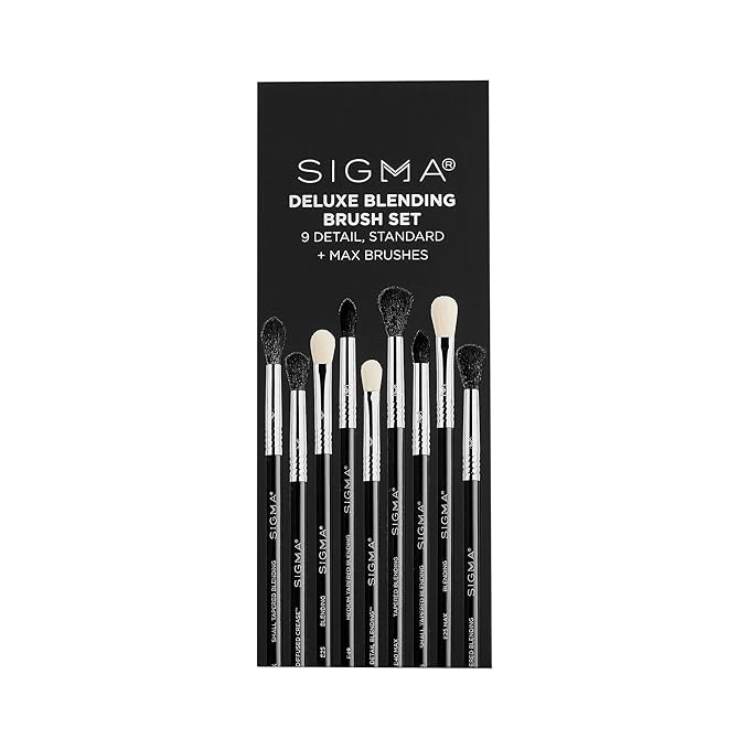 Sigma Beauty Deluxe Blending Brush Set – Professional Grade Eyeshadow Brush Set with 9 Full Size Blending Brushes Featuring Extra Soft Fibers for Precise, Controlled, & All-Over Eyeshadow Blending-VivaGrace Women