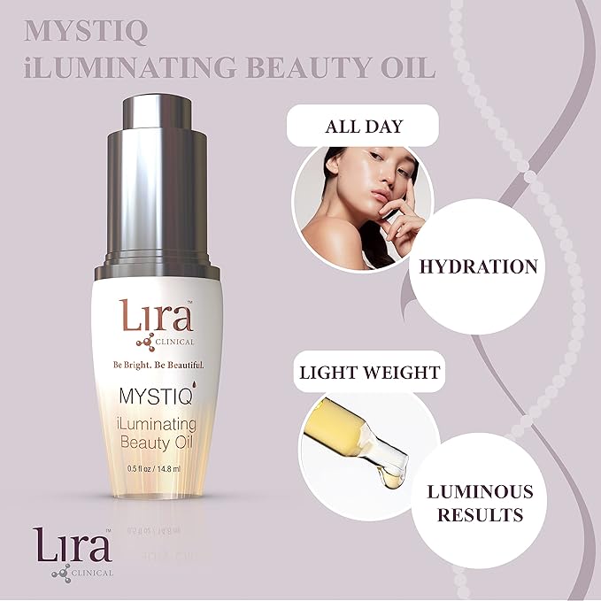 Lira Clinical MYSTIQ iLuminating Beauty Oil - Vitamin C Face Oil with Plant Stem Cell Extract - Hydrates Skin with Argan, Baobab with Antioxidants - Facial Drops for Daily Skincare Routine - 0.5 Oz-VivaGrace Women