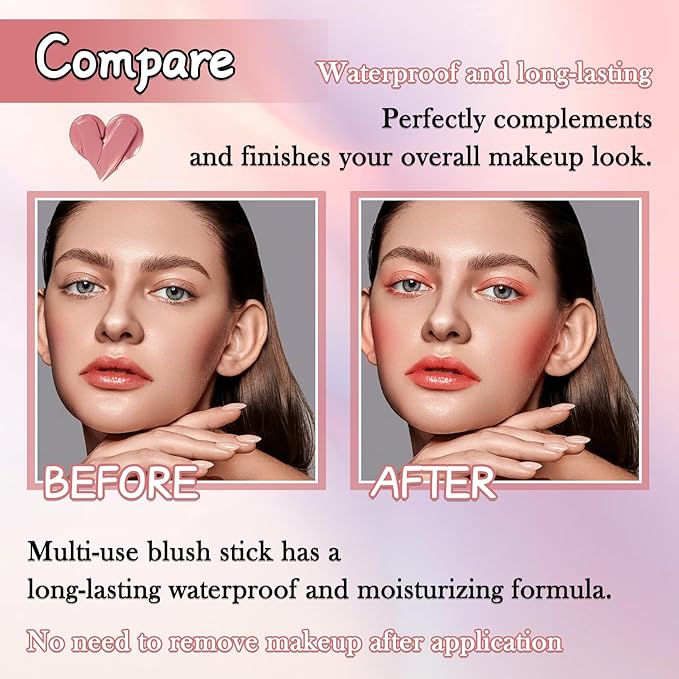 Cream Blush Stick for Cheeks,Blendable Multi-use Blush Makeup Stick for Cheek Eyes Lips Blusher-VivaGrace Women