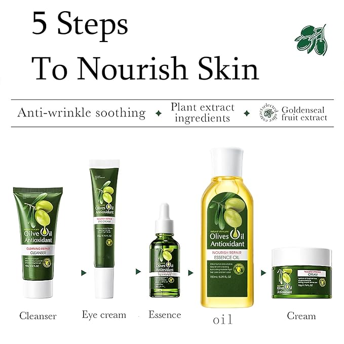 Olive Oil for Skin, 5Pcs Olive Oil Face Skincare Kit, Skin Care Products Set With Olive Oil for Face and Body, Skin Care Routine Kit for Women, Olive Oil Moisturizer, Skin Care for Dry Skin-VivaGrace Women