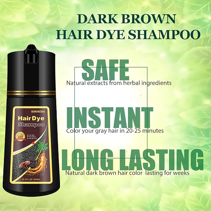 Instant Brown Hair Dye Color Shampoo 3 in 1 for Gray Hair Coverage - Herbal, Easy to Use, Long Lasting for Women & Men, 500Ml (Dark Brown)-VivaGrace Women