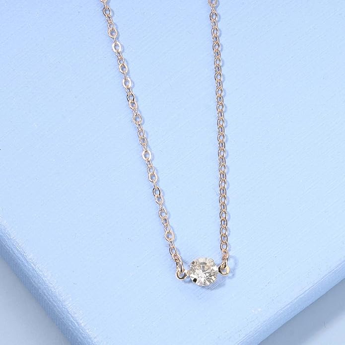 Boho Tiny Crystal Choker Gold Clear Quartz Pendant Necklace Minimal Dot CZ Choker Necklace Simple Everyday Necklace Wedding Necklace Jewelry for Women and Girls Gifts-VivaGrace Women