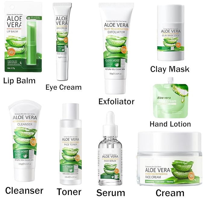 9Pcs Skin Care Products Set, Skin Care Gift Set for Women Girls, Aloe Vera Skin Care Sets, Face Care Kit with Cleanser, Clay Mask, Toner, Serum, Lip Balm, Eye Cream, Moisturizer, Hand Lotion-VivaGrace Women