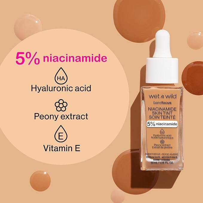 wet n wild Bare Focus Skin Tint, 5% Niacinamide Enriched, Buildable Sheer Lightweight Coverage, Natural Radiant Finish, Hyaluronic & Vitamin Hydration Boost, Cruelty-Free & Vegan - Toffee-VivaGrace Women