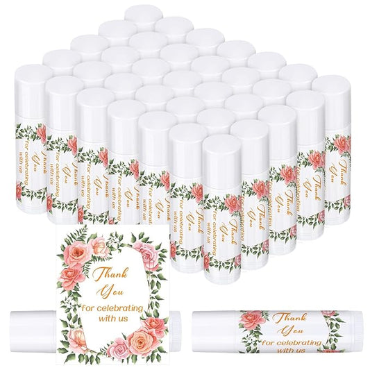 Dunzy 50 Pcs Thank You Gift Lip Balm Bulk Baby Shower Party Favors Bridal Shower Favor Lip Care with Assorted Fruit Flavors Thank You Lipstick for Guest Basket Gift Stuffer (Wedding)-VivaGrace Women