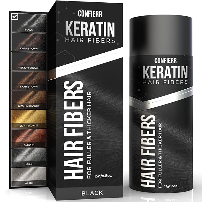Keratin Hair Fibers for Men & Women - Fill In Fine or Thinning Hair, Instantly Thicker, Fuller Looking Hair (Black, 15g)-VivaGrace Women