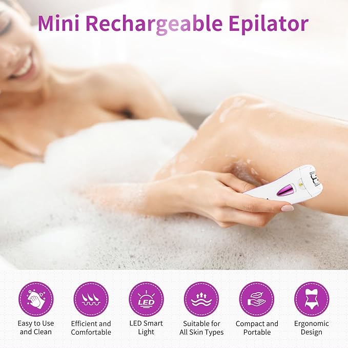 Smooth Glide Epilators Hair Removal for Women, Rechargeable Epilator, Portable Glamorous Skin Epilator for Women Face with LED Light, Hair Removal Device for Armpits/Bikini Line/Chin/Arms/Legs-VivaGrace Women