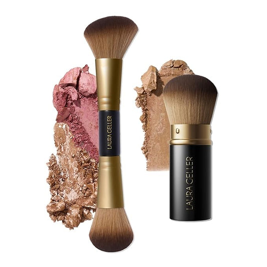 LAURA GELLER NEW YORK Face It All 2pc Makeup Brush Set - Retractable Airbrush Kabuki Brush + Dual-Ended Blush and Bronzer Brush-VivaGrace Women