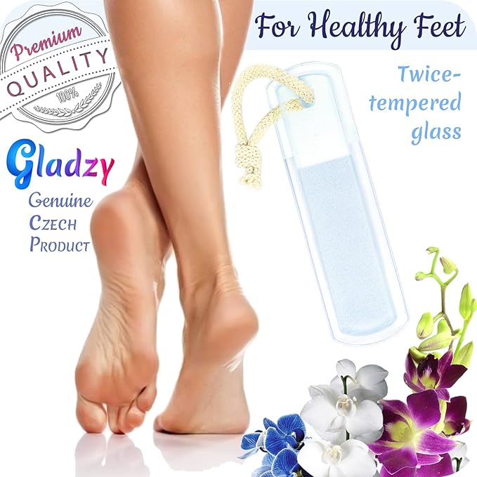 Genuine Czech Glass Foot File by GLADZY - Gentle Callus Remover Foot Rasp, Pedicure & Spa Rough Skin Scrubber, Two-Sided Etched Different Grit Surface, Professional Toenail & Heels Care, Made in EU-VivaGrace Women