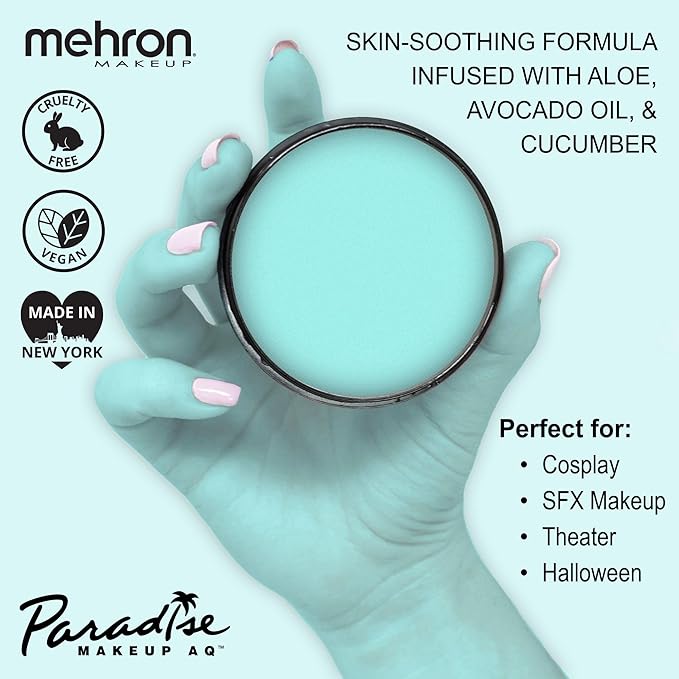 Mehron Makeup Paradise Makeup AQ Pro Size | Stage & Screen Performance, Face & Body Painting, Beauty, Cosplay, and Halloween | Water Activated Face Paint, Body Paint 1.4 oz (40 g) - Pastel Teal-VivaGrace Women