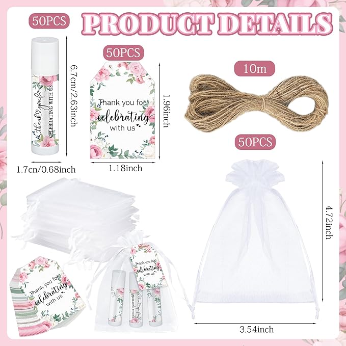 Dunzy 50 Pack Bridal Shower Favors Gifts Bulk Lip Balms Peony Wedding Favors Bachelorette Baby Shower Favor Prizes Souvenirs Thank You Appreciation Gifts for Guests Women Coworker Staff-VivaGrace Women