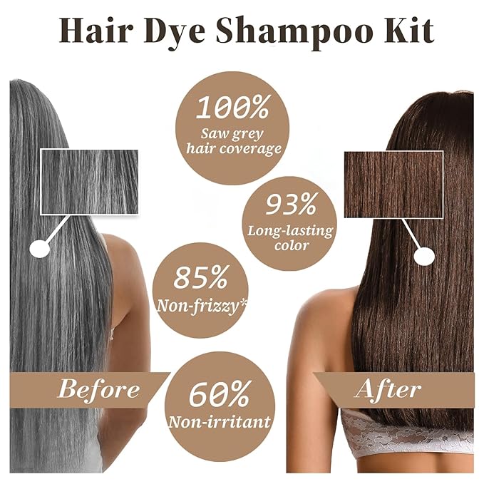 Hair Dye Shampoo for Gray Hair, 3-in-1 Color Shampoo Hair Dye for Women & Men, Natural Brown Hair Coloring Shampoo, Shampoo Tinte Para El Cabello, Plant Bubble Hair Dye, Easy to Use at Home (Coffee)-VivaGrace Women