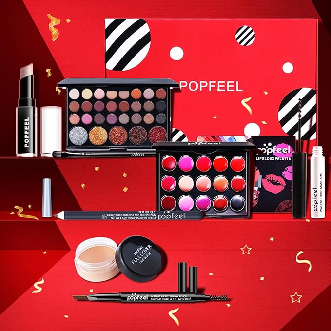 All in One Makeup Kit for Women Full Kit, Kit de Maquillaje para Mujer Included Shimmer 29 Colors Eyeshadow Palette, Brushes, Mascara, Eyeliner, Lipstick Palette, Contour Stick-VivaGrace Women
