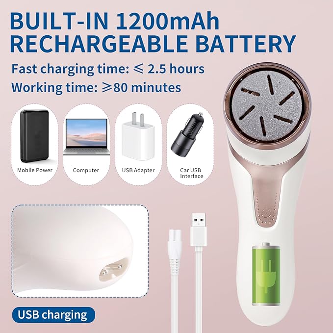 Electric Foot Callus Remover with Dander Vacuum, Rechargeable Waterproof Professional Portable Pedicure Tool, 3 Roller & 2 Speeds Electric Foot File Kit for Care of Dead Skin,Chapped,Callus,Cracks-VivaGrace Women