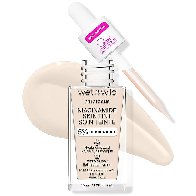 wet n wild Bare Focus Skin Tint, 5% Niacinamide Enriched, Buildable Sheer Lightweight Coverage, Natural Radiant Finish, Hyaluronic & Vitamin Hydration Boost, Cruelty-Free & Vegan - Porcelain-VivaGrace Women