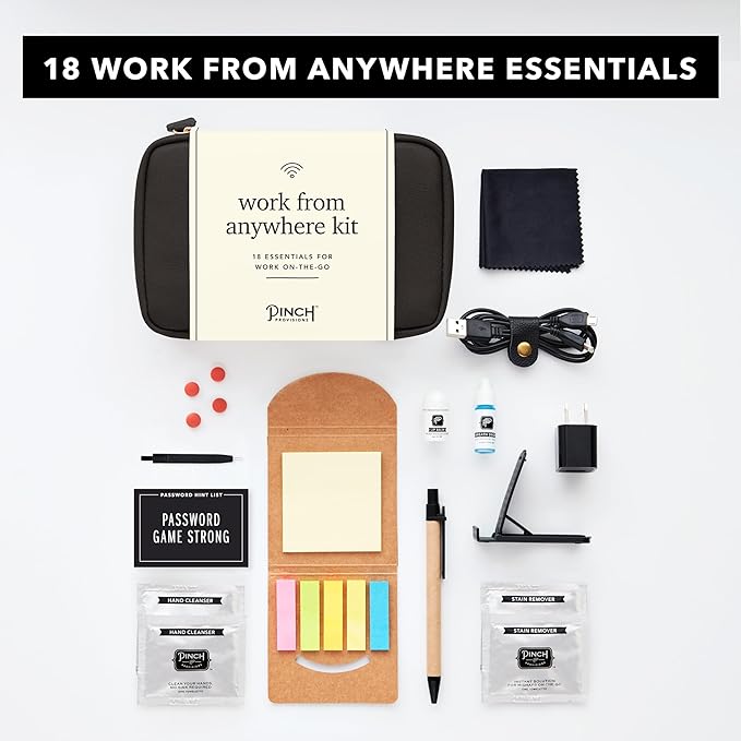 Pinch Provisions Work from Anywhere Kit, Includes 18 Essentials to Help You Stay on Task, Must-Have Essentials, Compact Multi-Functional Vegan Leather Pouch, Black-VivaGrace Women