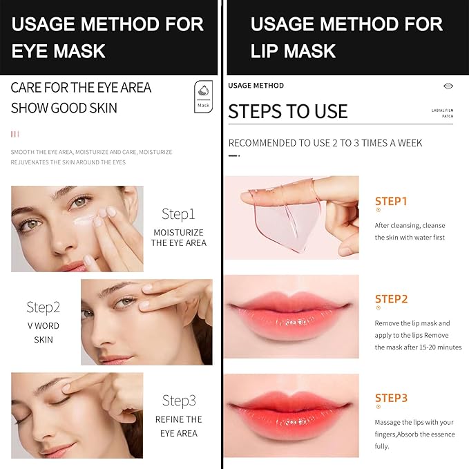 MEICOLY 30 Pads Lip and Eye Mask Sheet,Moisturizing Seaweed Eye Mask Crystal Anti-Aging Eye Patches Strawberry Lip Mask,Dark Circle Remover with Box,Lip and Eye Mask Set-VivaGrace Women