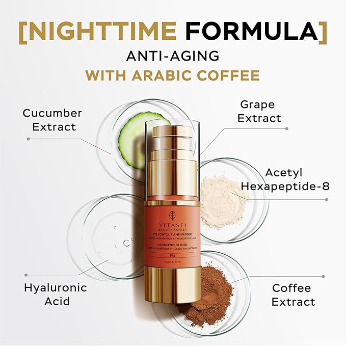 Moisturizing Night Serum w/Hyaluronic Acid, Cucumber, Grape & Coffee Extract for Dark Circles, Puffiness & Bags - Under Eye Hydration Serum for Women & Men (0.67 Fl Oz)-VivaGrace Women