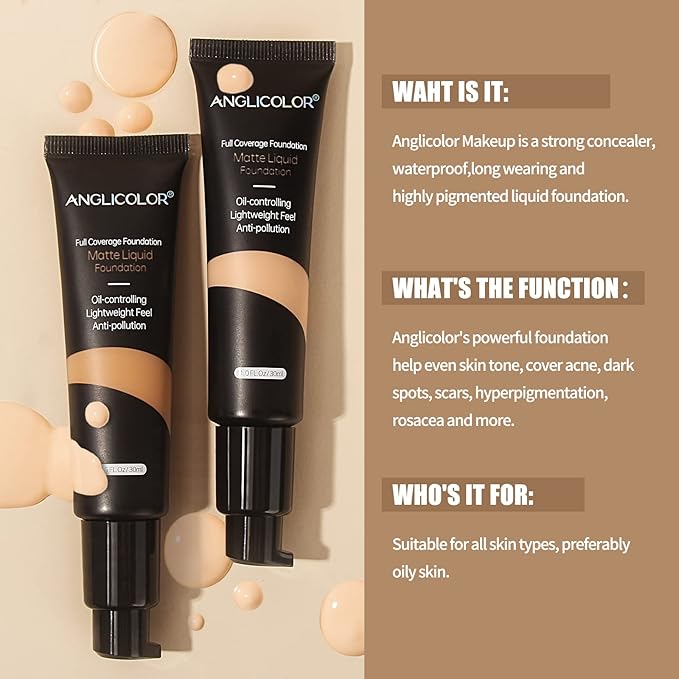Matte Oil Control Concealer Foundation Flawless Soft Long Lasting Foundation Makeup,Waterproof Full Coverage Face Makeup Strong Concealer Foundation for Oily Acne Skin (#101 Porcelain)-VivaGrace Women