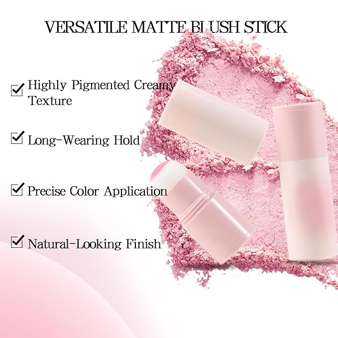 Boobeen Cream Blush Stick, Lightweight Buildable Blush Tint, Natural Matte Finish, Pink, 0.35 oz, Stick, Love Lazy Pink Peach-VivaGrace Women