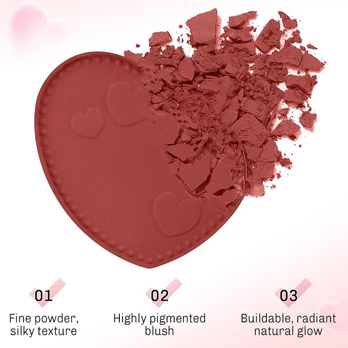 Boobeen Powder Blush Matte Pressed Blush Palette, Highly Pigmented Cream Pink Blusher for Cheeks, Blusher Compact Powder Makeup Lightweight Easily Blends, Single Color Rouge Powder-VivaGrace Women