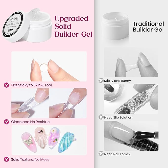MIZHSE Solid Builder Gel for nails, 3 Colors Sculpting Gel for Nails, Clear White Pink Non-Sticky Hand 3D Nail Art Building Carving Modeling Hard Nail Extension Manicure Salon Home DIY Gift-VivaGrace Women