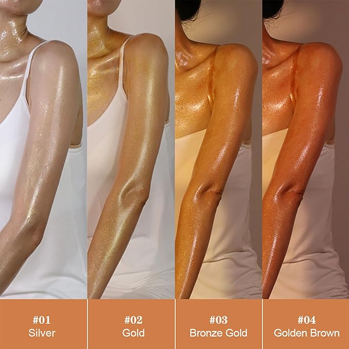 Shimmer Body Oil, Highlighter Makeup Smooth Glitter Glow Liquid Foundation for Face & Body,Liquid Illuminator Body Shimmer Lotion for Women (4# Golden Brown)-VivaGrace Women