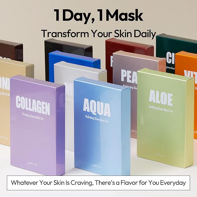 LAPCOS Honey Sheet Mask, Daily Face Mask with Hyaluronic Acid and Antioxidants to Hydrate and Tighten Dry Skin, Korean Beauty Favorite, 5-Pack
