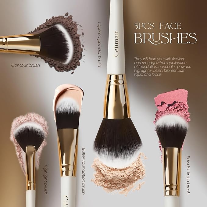 Makeup Brushes Set 12 Piece Professional & Beginner Friendly, Soft Synthetic Bristles for Face Eyeshadow Blending, Easy to Clean Travel Ready with Case, Ergonomic Wooden Handle Hypoallergenic (White)-VivaGrace Women