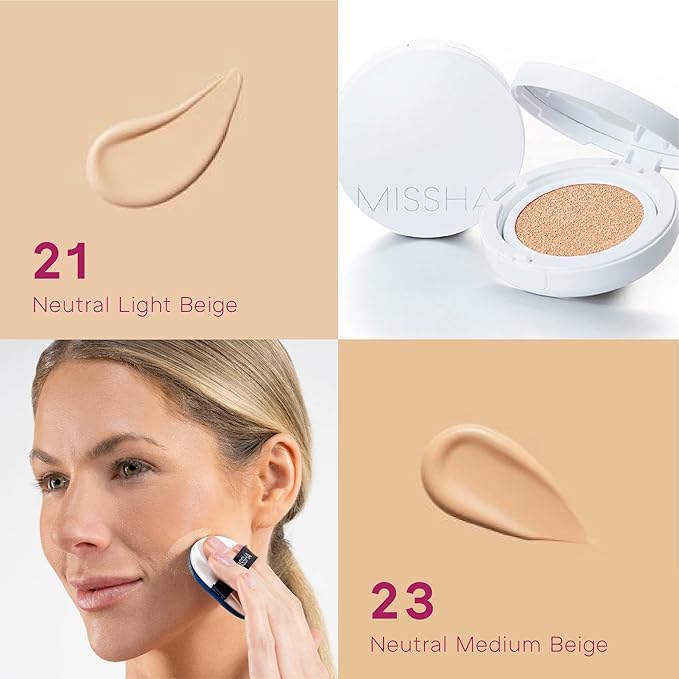 Missha Magic Cushion Moist Up No. 23 Natural Beige for light with neutral skin tone, Hydrating 3-in-1 Moisture Korean Cushion Foundation, Long-lasting, High Coverage, for All Skin Types-VivaGrace Women