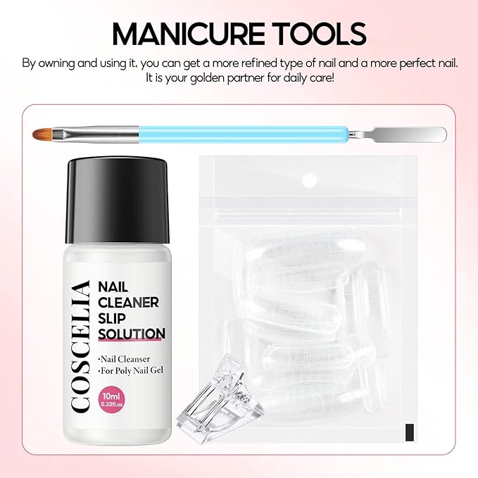 COSCELIA Poly Nail Gel Kit Starter Kit with U V Lamp 3PC Coscelia Poly Extension Gel for Beginners Clear Pink White Nail Art Quick Building Gel Manicure Kits Gift for Women DIY at Home-VivaGrace Women