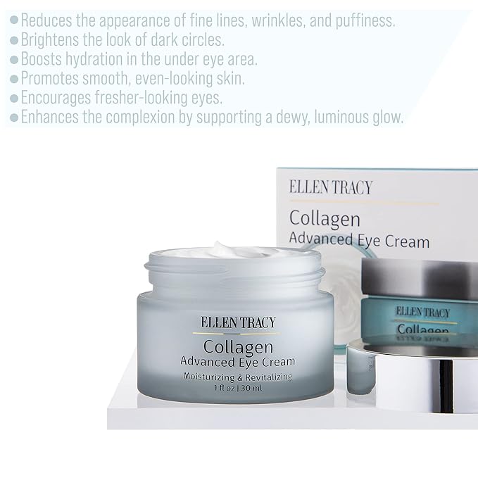 ELLEN TRACY Collagen Eye Cream | Advanced Moisturizing & Renewing Cream for Removing Dark Circles and Puffiness Under Eyes | Collagen, Dimethicone, 30 ML, 1 FL Oz-VivaGrace Women