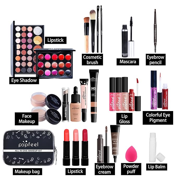All-in-one Makeup Set Holiday Gift | Full Makeup Kit for Women Essential Starter Bundle Include Eyeshadow Palette Lipstick Blush Cream Concealer Face Powder Eyeliner Mascara Lipgloss Brush-VivaGrace Women