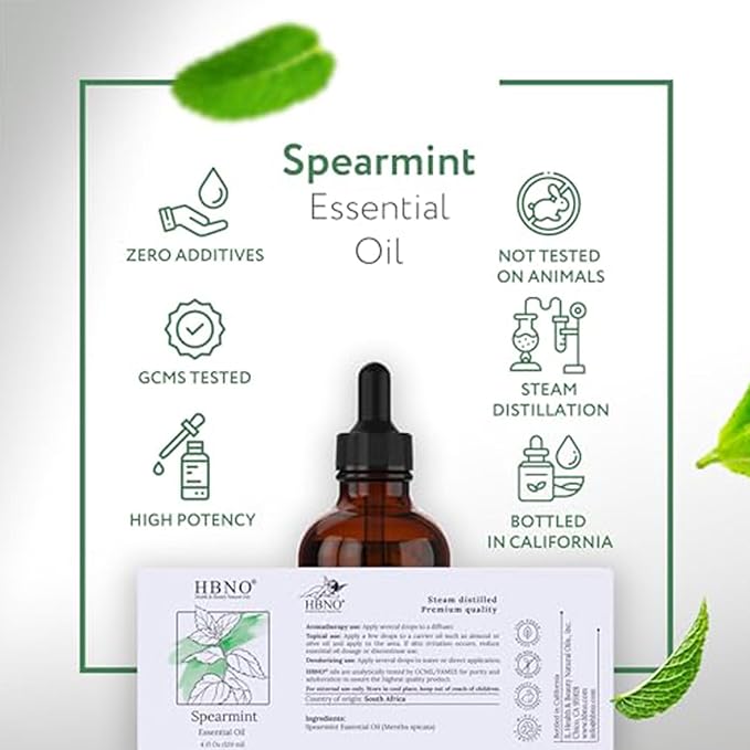 HBNO Spearmint Essential Oil - Huge 4 oz (120ml) Value Size - Natural Spearmint Oil - Perfect for Cleaning, Aromatherapy, DIY, Soap & Diffuser -VivaGrace Women