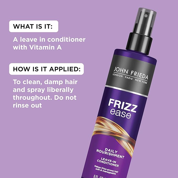 John Frieda Frizz Ease Daily Nourishment Leave-In Conditioner, Detangles Frizzy, Damaged Hair, Reduces Breakage, Protects Against Heat, with Vitamins A, C, E & Green Tea Extract, 8 Oz, Pack of 2-VivaGrace Women