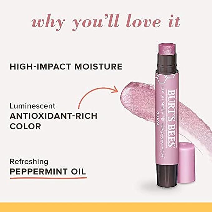 Burt's Bees Shimmer Lip Tint Easter Basket Stuffers, Tinted Lip Balm Stick, Moisturizing for All Day Hydration with Natural Origin Glowy Pigmented Finish & Buildable Color, Guava (4-Pack)-VivaGrace Women