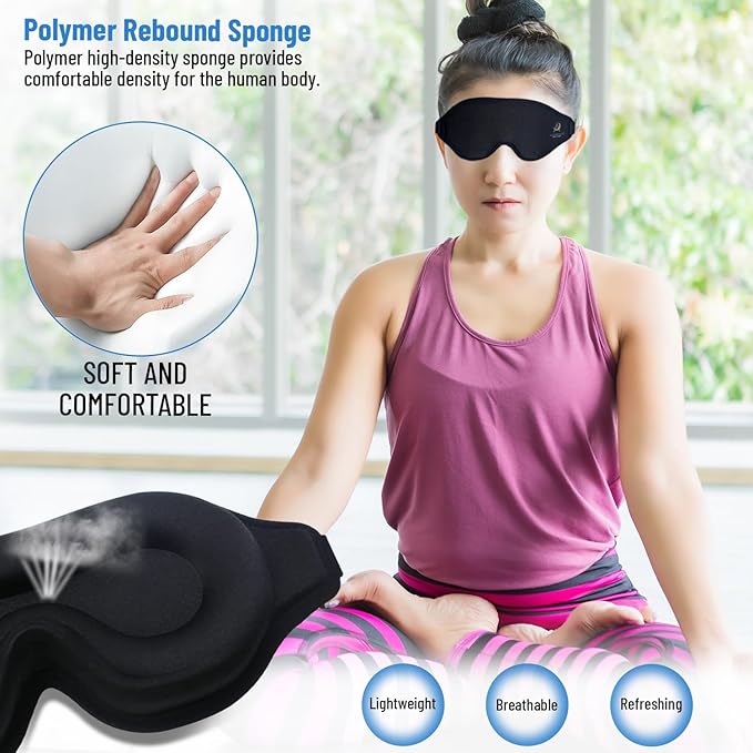 3D Sleep Mask for Men Women | 100% Blackout, Zero Eye Pressure, Breathable Material | Comfortable Night Blindfold for Sleeping, Travel and Meditation (Black)-VivaGrace Women